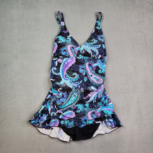 Ocean Dream Signature Swimsuit Tankini Womens Size 12 Paisley X Back - Picture 1 of 10